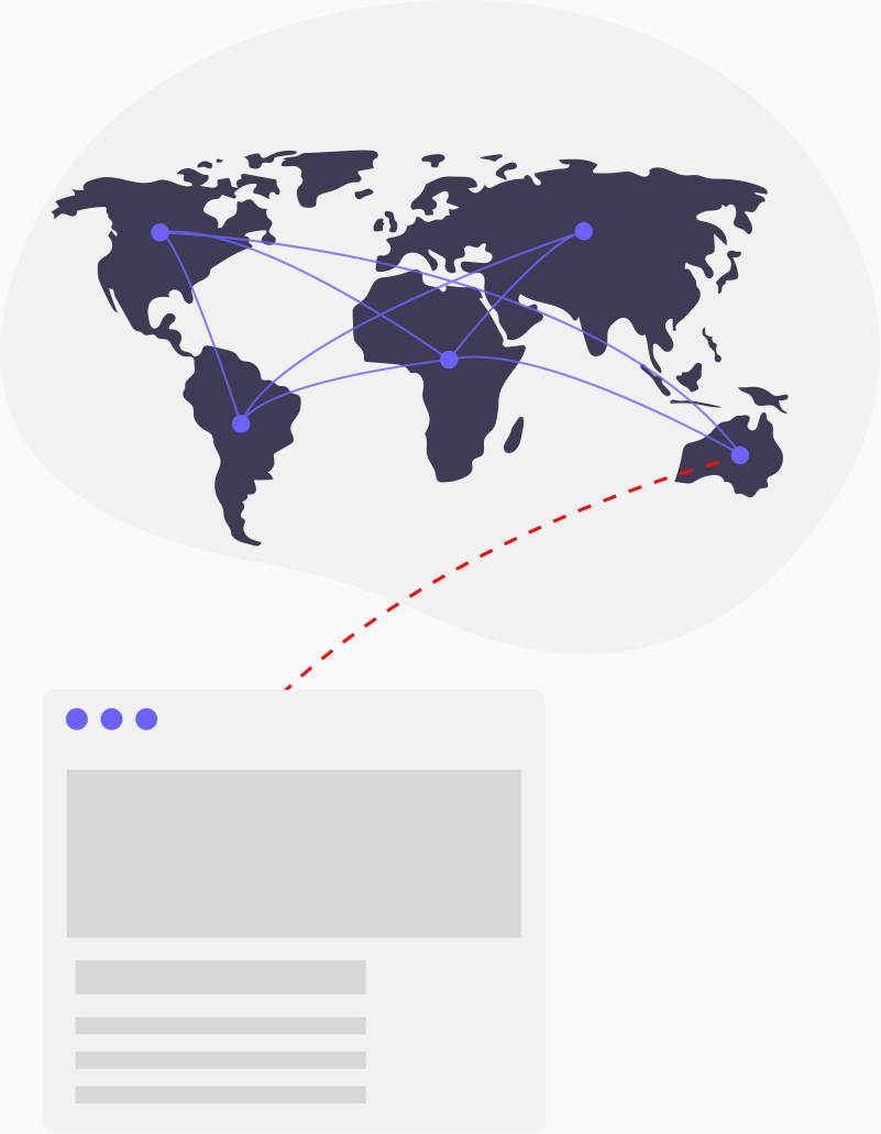 Map showing the world showing interconnections of online websites