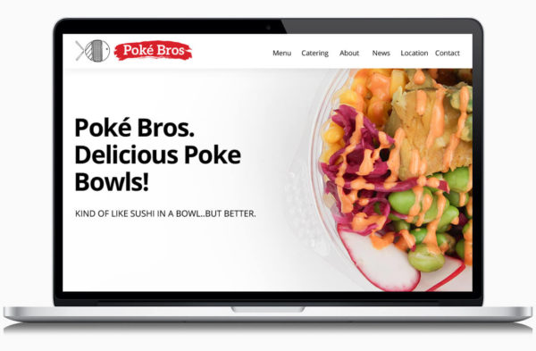 Pokebro's designed website on a laptop