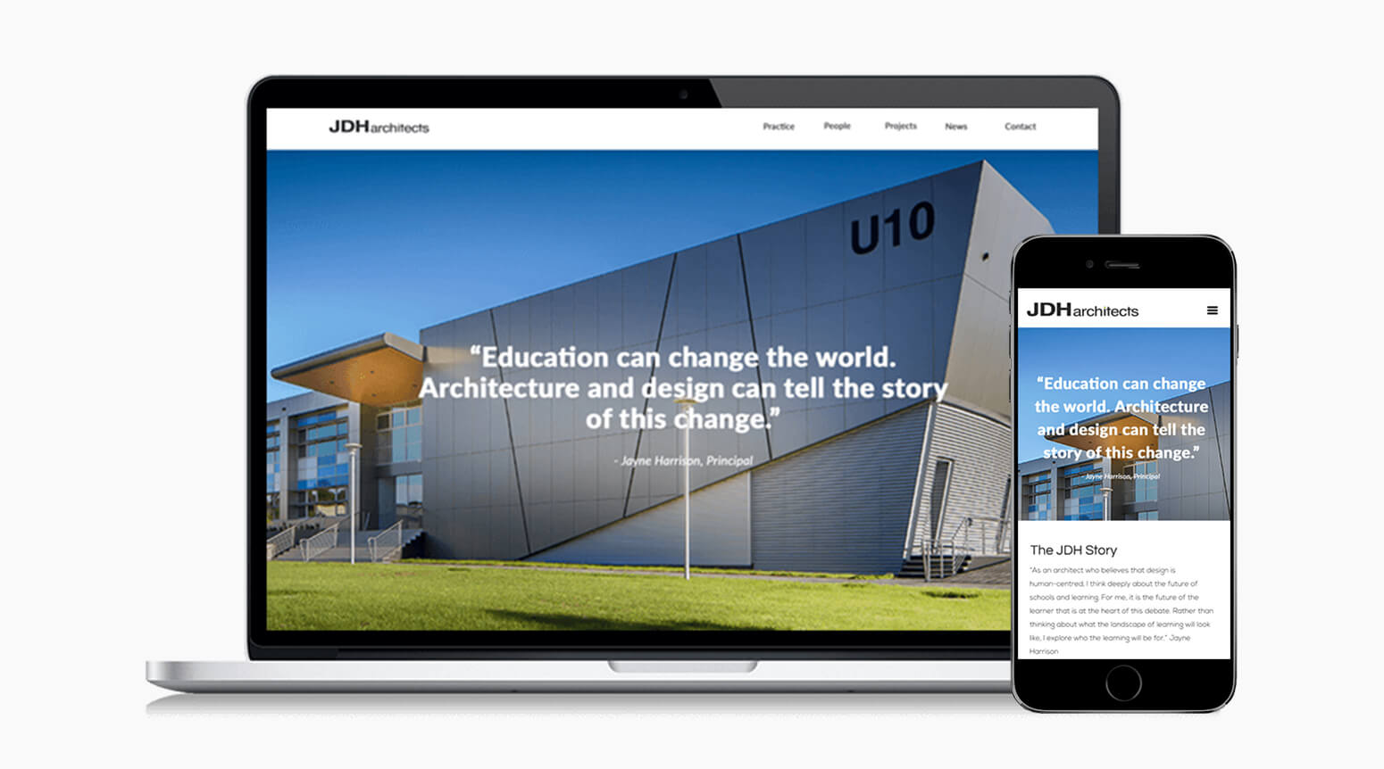 JDH Architects's designed website on computer and mobile screens to show responsiveness