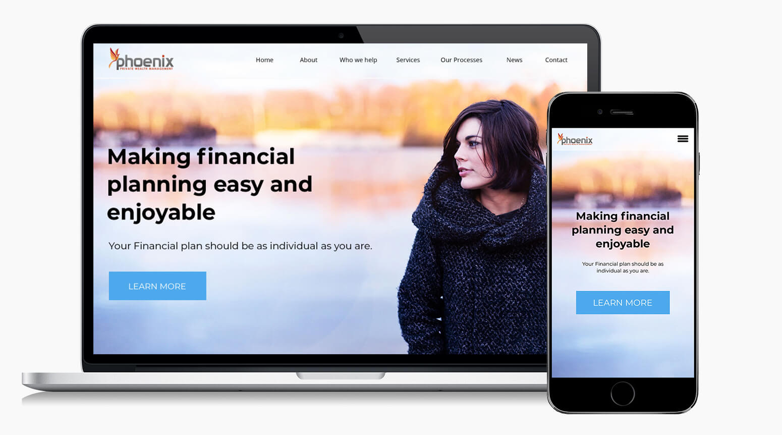 Private Phoenix Wealth Management's designed website on computer and mobile screens to show responsiveness